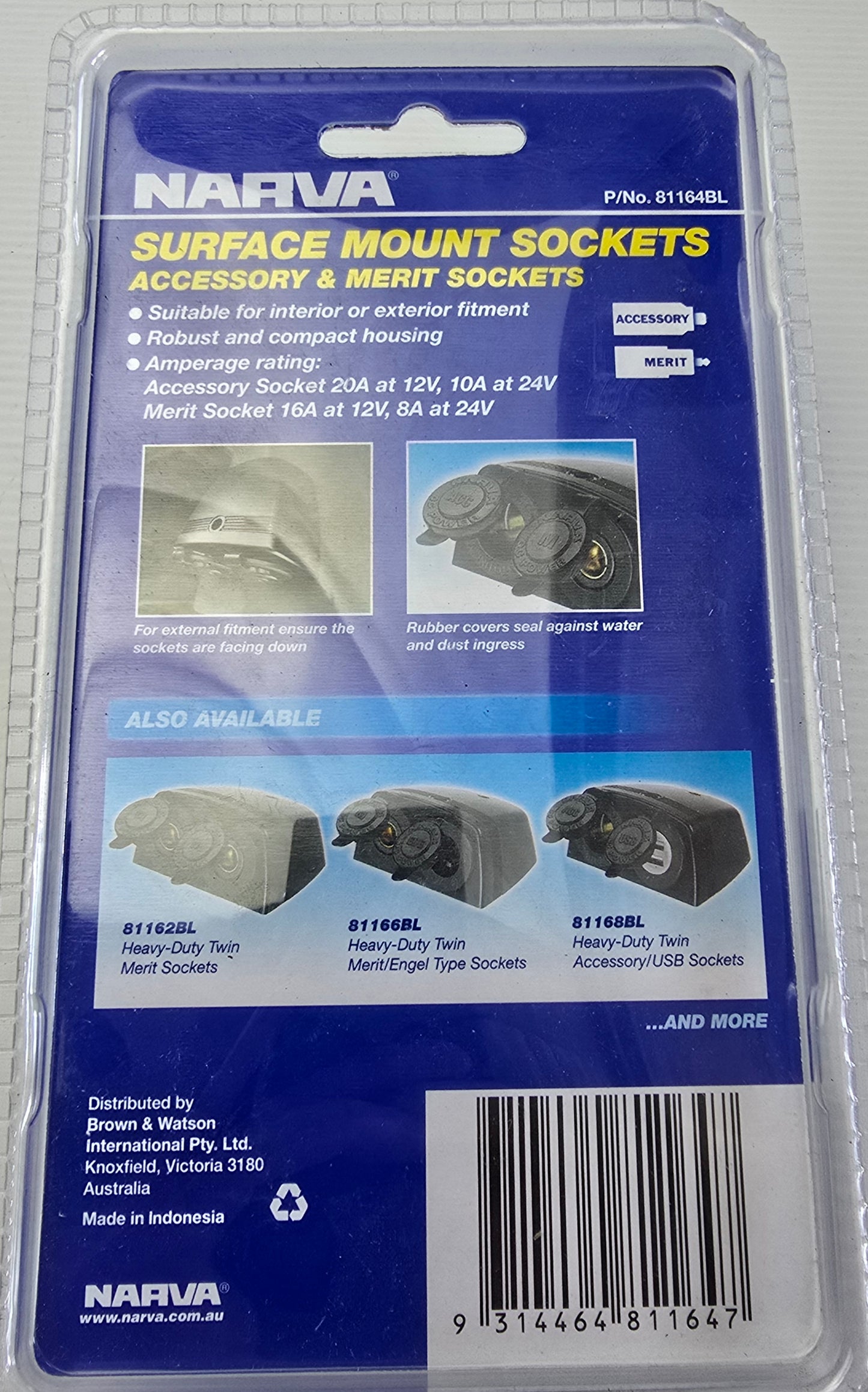 Narva 81164BL HD Dual Surface Mount Merit Sockets Car Caravan Marine (NEW)