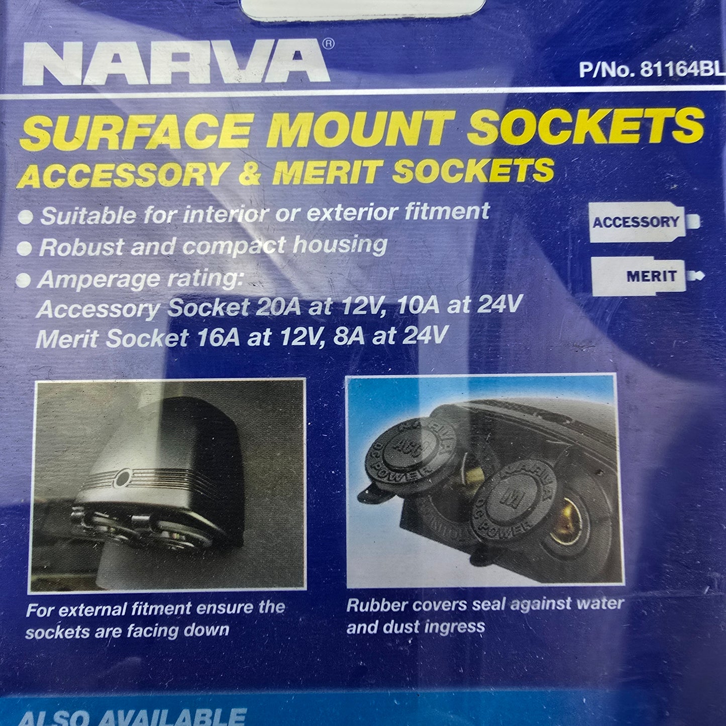 Narva 81164BL HD Dual Surface Mount Merit Sockets Car Caravan Marine (NEW)