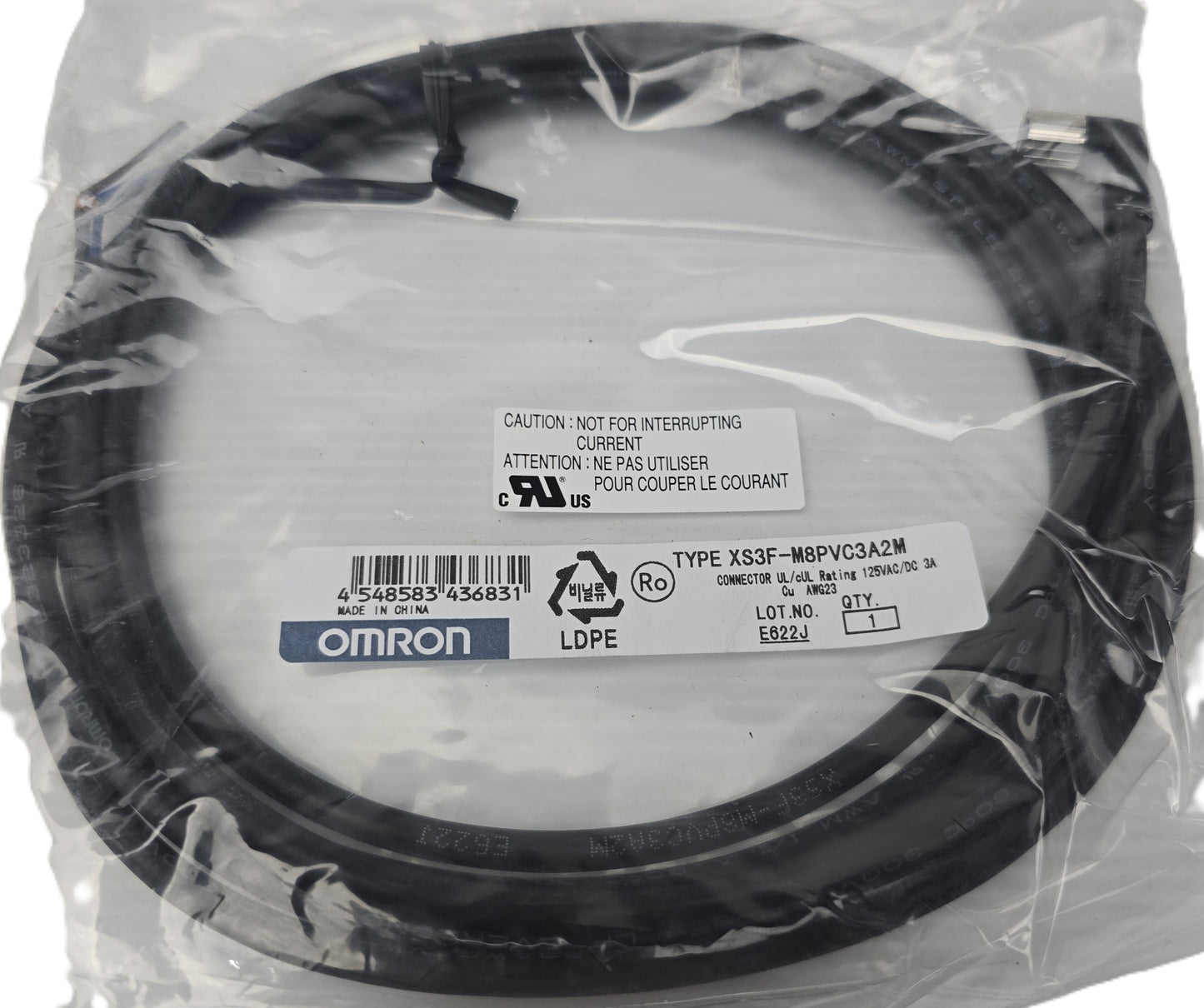 Omron XS3F-M8PVC3A2M Sensor Cable M8 3-Pin Right-Angle Female IP67 2m (NEW)