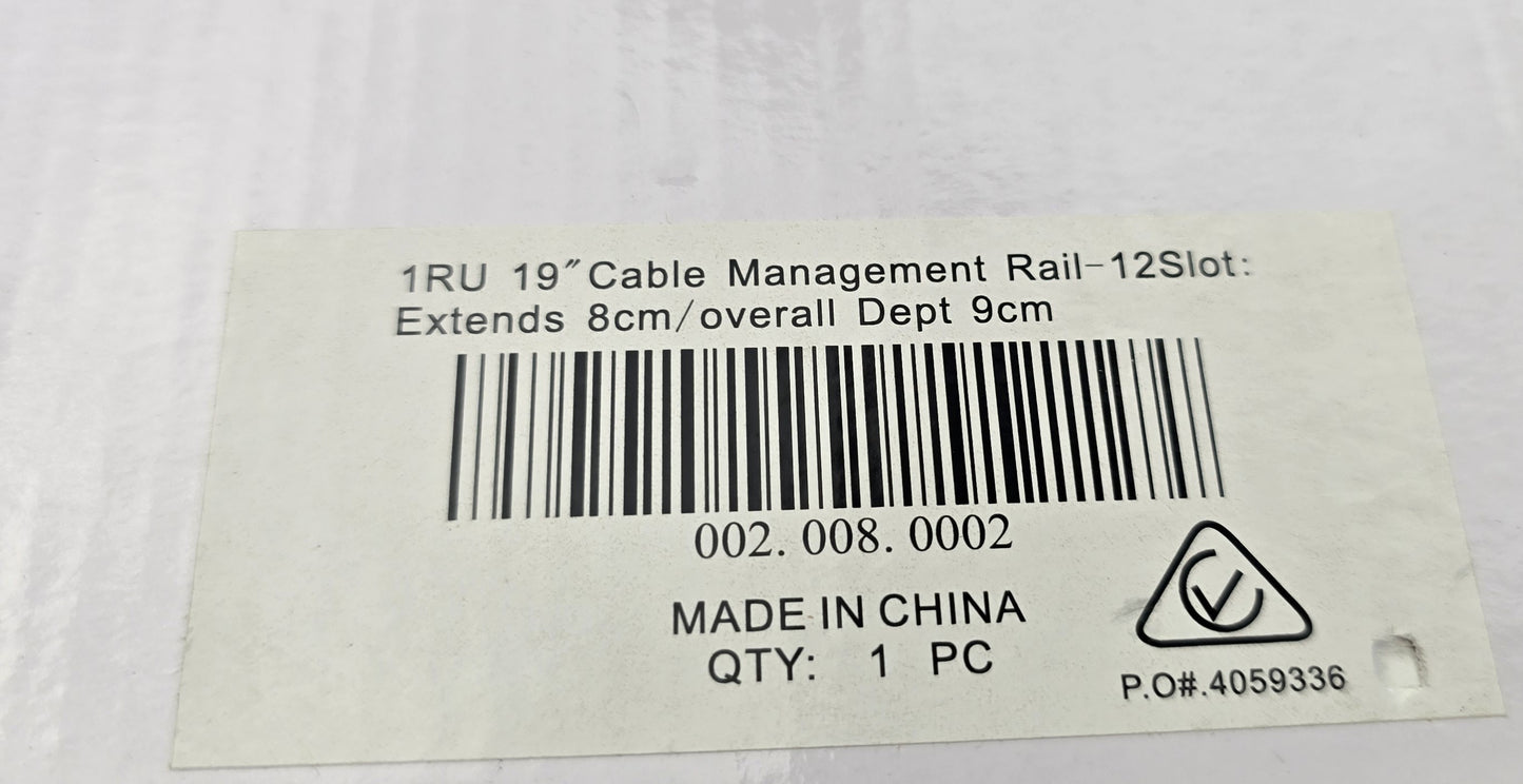 4Cabling 002.008.0002 1RU 19" Cable Management Rail – 12 Slot, 9cm Depth (NEW)