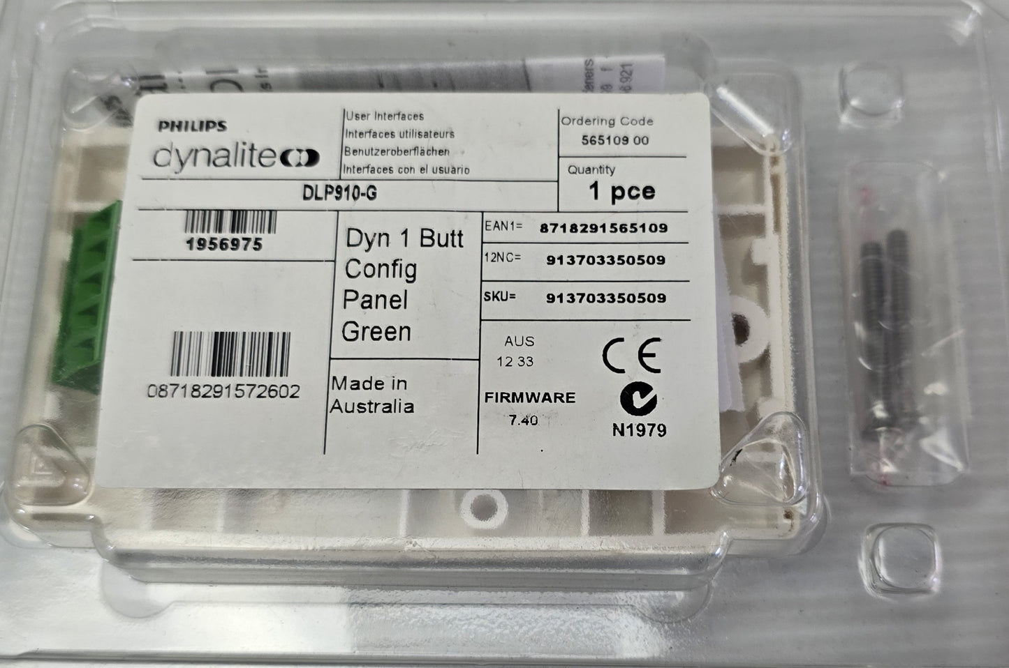 Philips DLP910-G Dynalite 1 Button Configuration Panel (NEW Sealed)