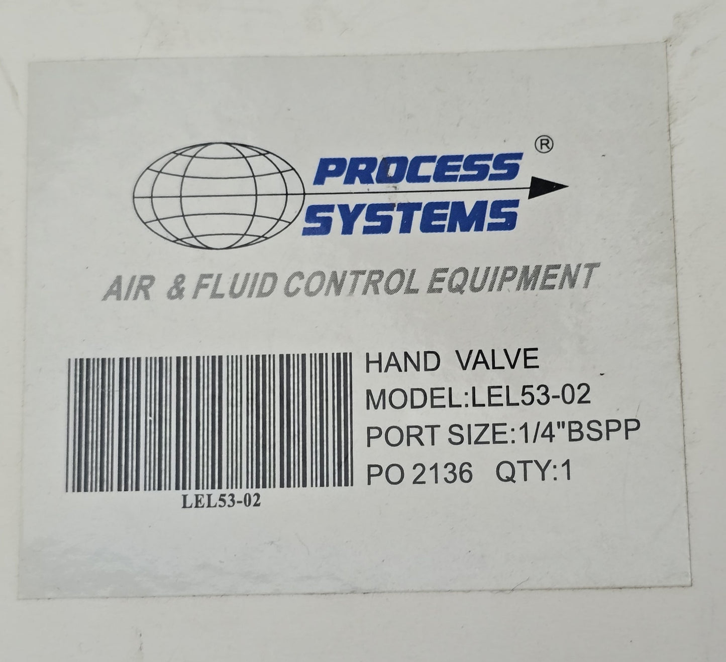 Process Systems LEL53-02 Hand Valve 1/4" BSPP Air & Fluid Control Equipment