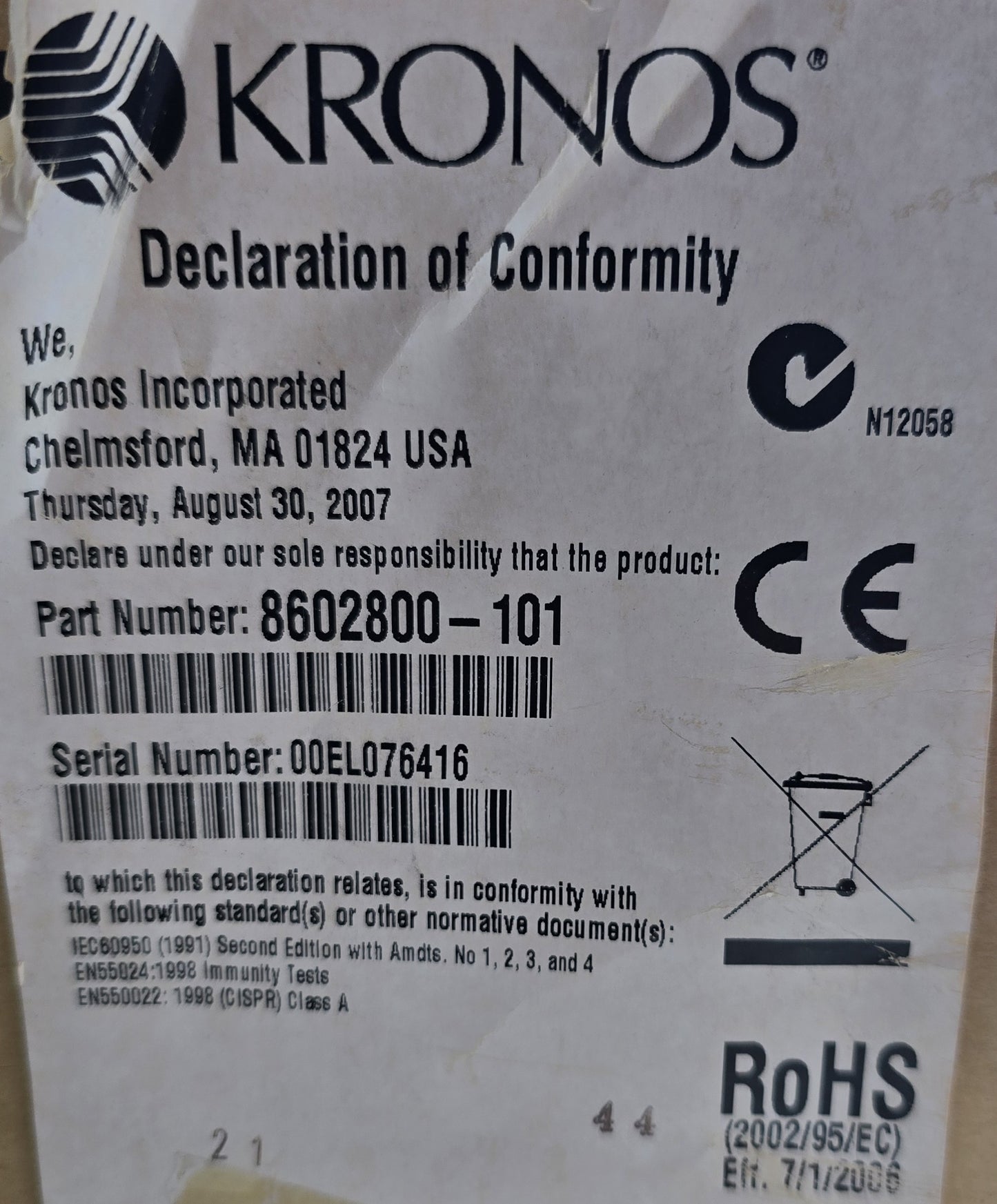 Kronos 8692800-101 Series 4000 Time Clock Terminal (NEW In Box)