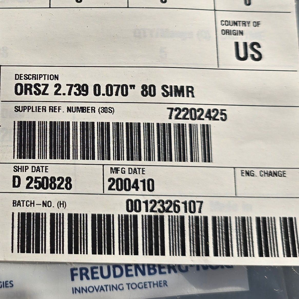 Freudenberg 1001253197 Simriz FFKM O-Ring 2.739" x 0.070" 80 Shore (NEW Sealed)