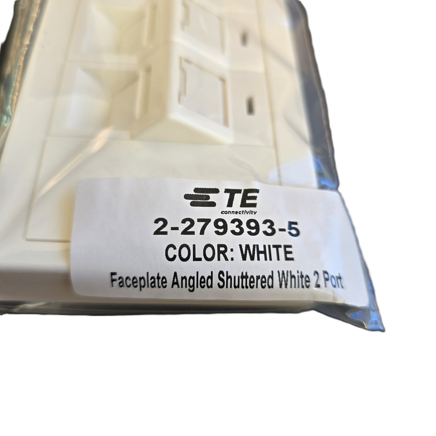 TE-Connectivity 2-279393-5 Angled Shuttered Faceplate 2-Port White (NEW Sealed)