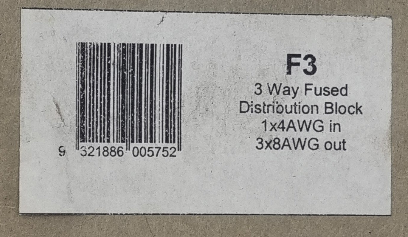 Megavox F3 3 Way Fused Distribution Block 1x 4 AWG In 3x 8 AWG Out (NEW In Box)