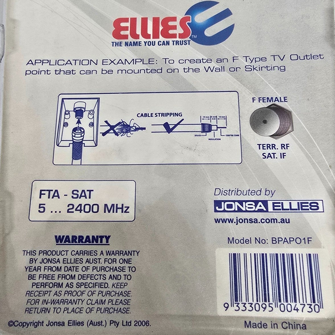 JONSA-ELLIES BPAPO1F Skirting Outlet F Female to F Female (NEW Sealed)