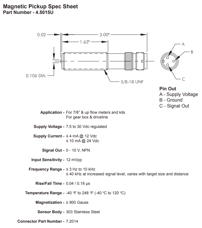 EDD 4.5015U Magnetic Pick-up Sensor (NEW)