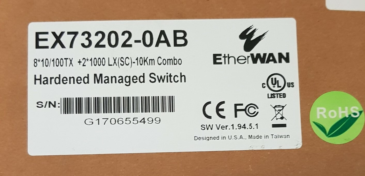 EtherWAN EX73202-0AB Hardened Managed Industrial Switch 8x100 2x1000 (NEW)