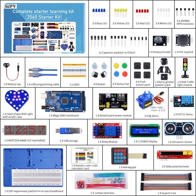 52Pi KZ-0016 Arduino Mega2560 Starter Kit Electronic (NEW In Box)
