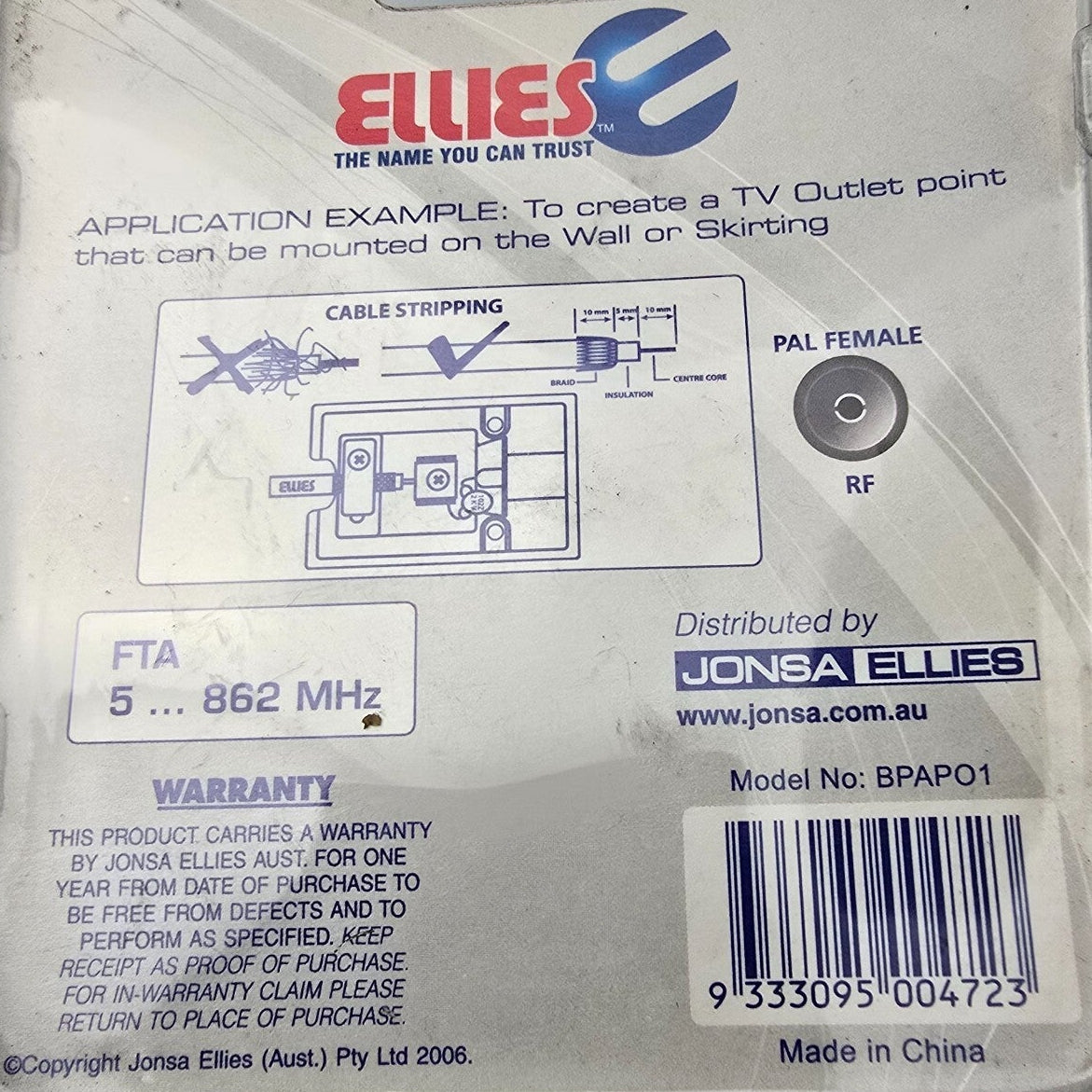 JONSA-ELLIES BPAPO1 PAL RF Female Skirting Outlet Screw & Saddle (NEW Sealed)