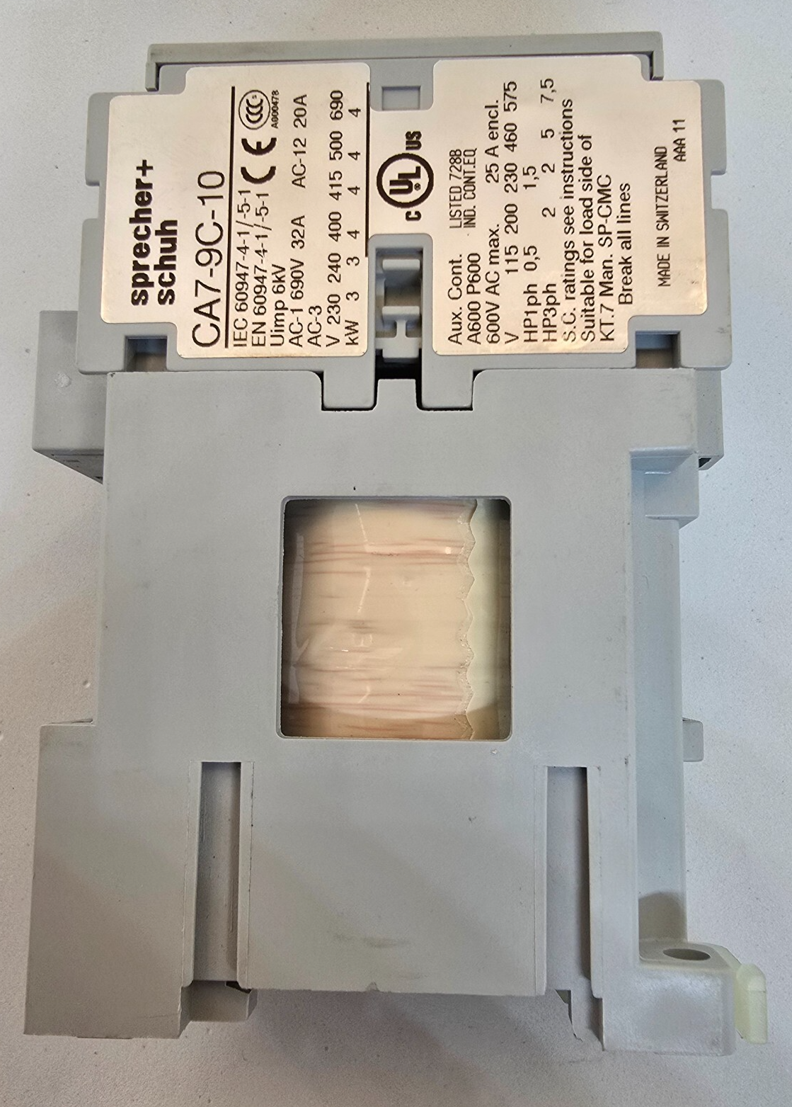 Sprecher+Schuh CA7-9C-10 24VDC CA7 Contactor 3 pole 9A 4kW 1N/O Auxiliary 24VDC