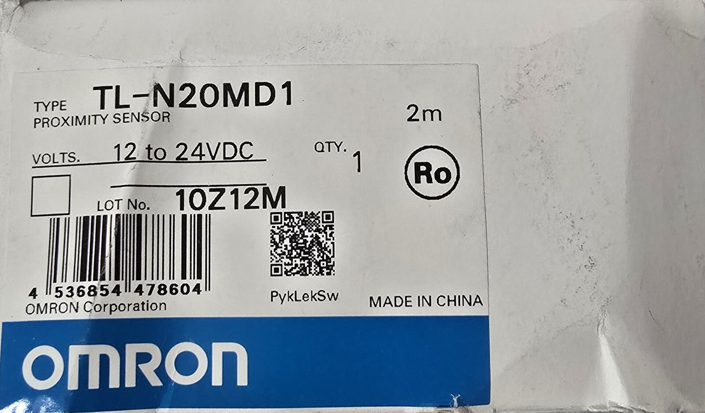 OMRON TL-N20MD1 Proximity Sensor, 20 mm, Unshielded, DC 2-wire, NO, 2 m