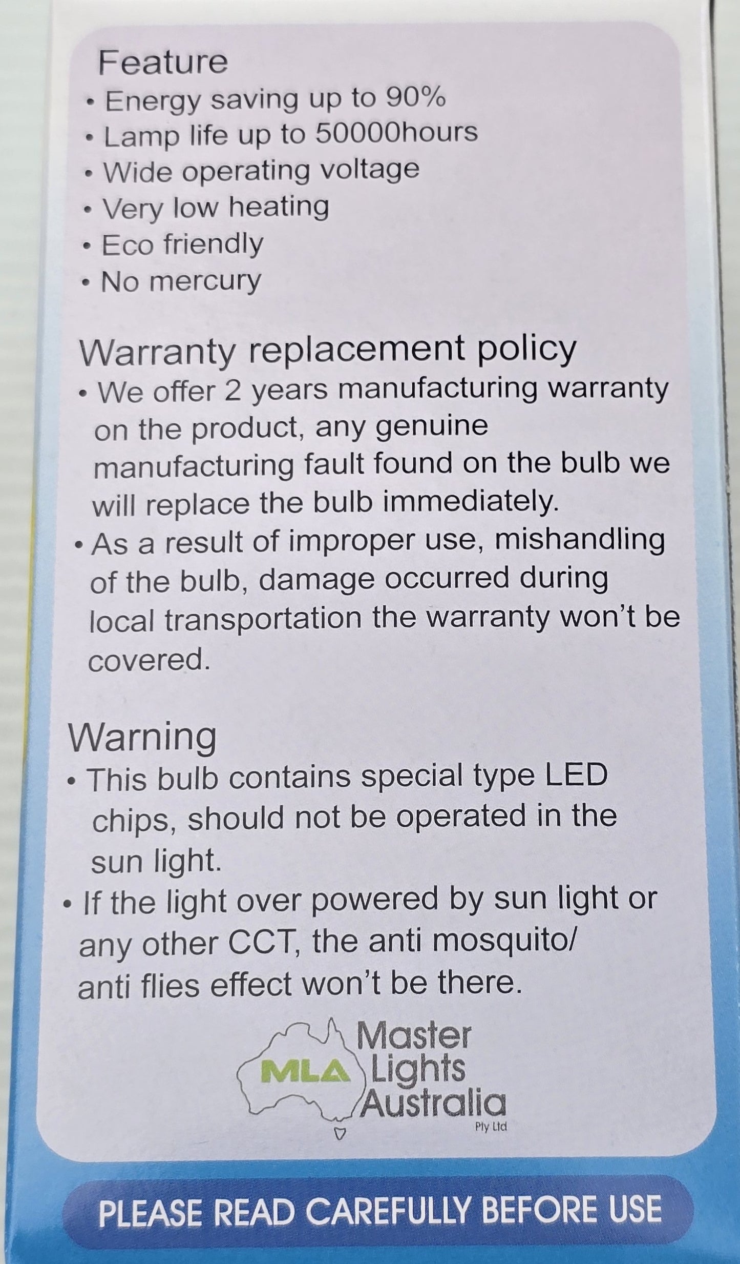 MasterLight MLAM-A60-2W Anti-Mosquito LED Bulb B22 2W 190lm Warm Wh [2Pk] (NEW)