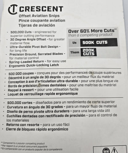 Crescent M6M7R Offset Aviation Snips Set – Left & Right Cut (NEW Sealed)