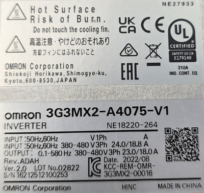 Omron 3G3MX2-A4075-V1 MX2 Inverter 7.5kW 400V 3 Phase VFD (NEW)