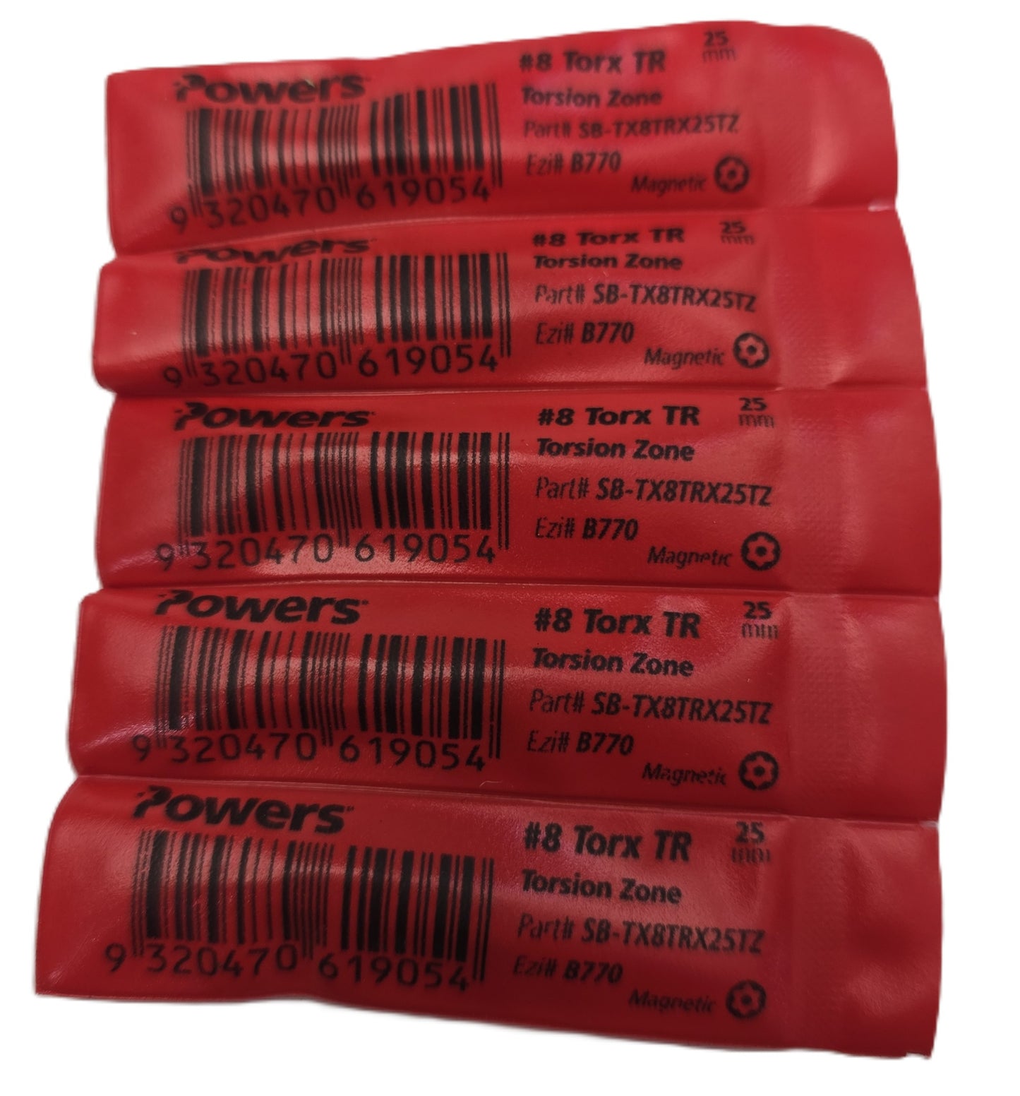POWERS SB-TX8TRX25TZ #8 x 25mm B770 Torx TR Magnetic Torsion Bit Set [5 Pack]