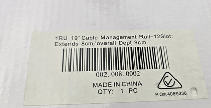 4Cabling 002.008.0002 1RU 19" Cable Management Rail – 12 Slot, 9cm Depth (NEW)