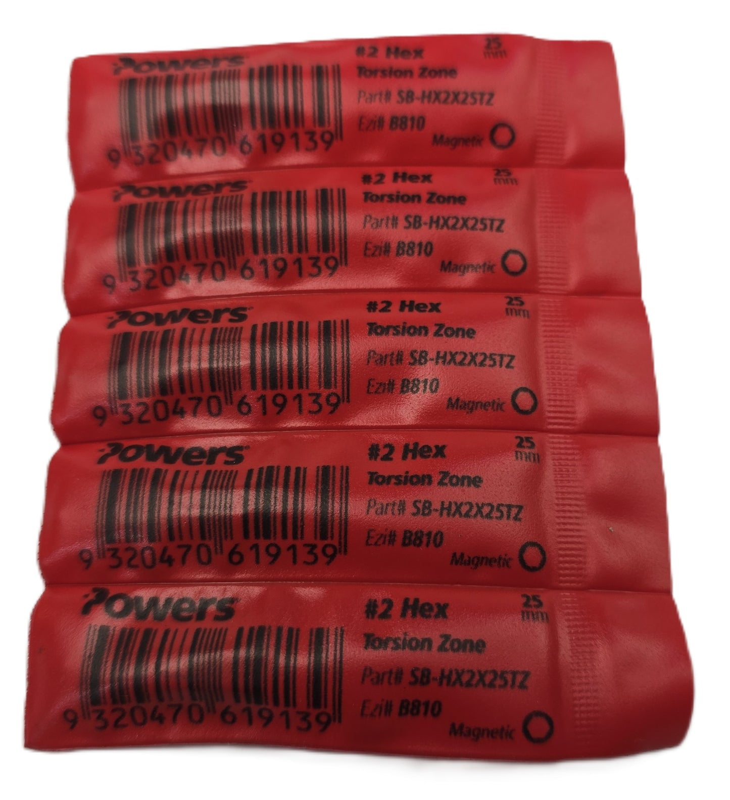 POWERS SB-HX2X25TZ #2 x 25mm B810 Hex Magnetic Torsion Zone Bit [5 Pack]
