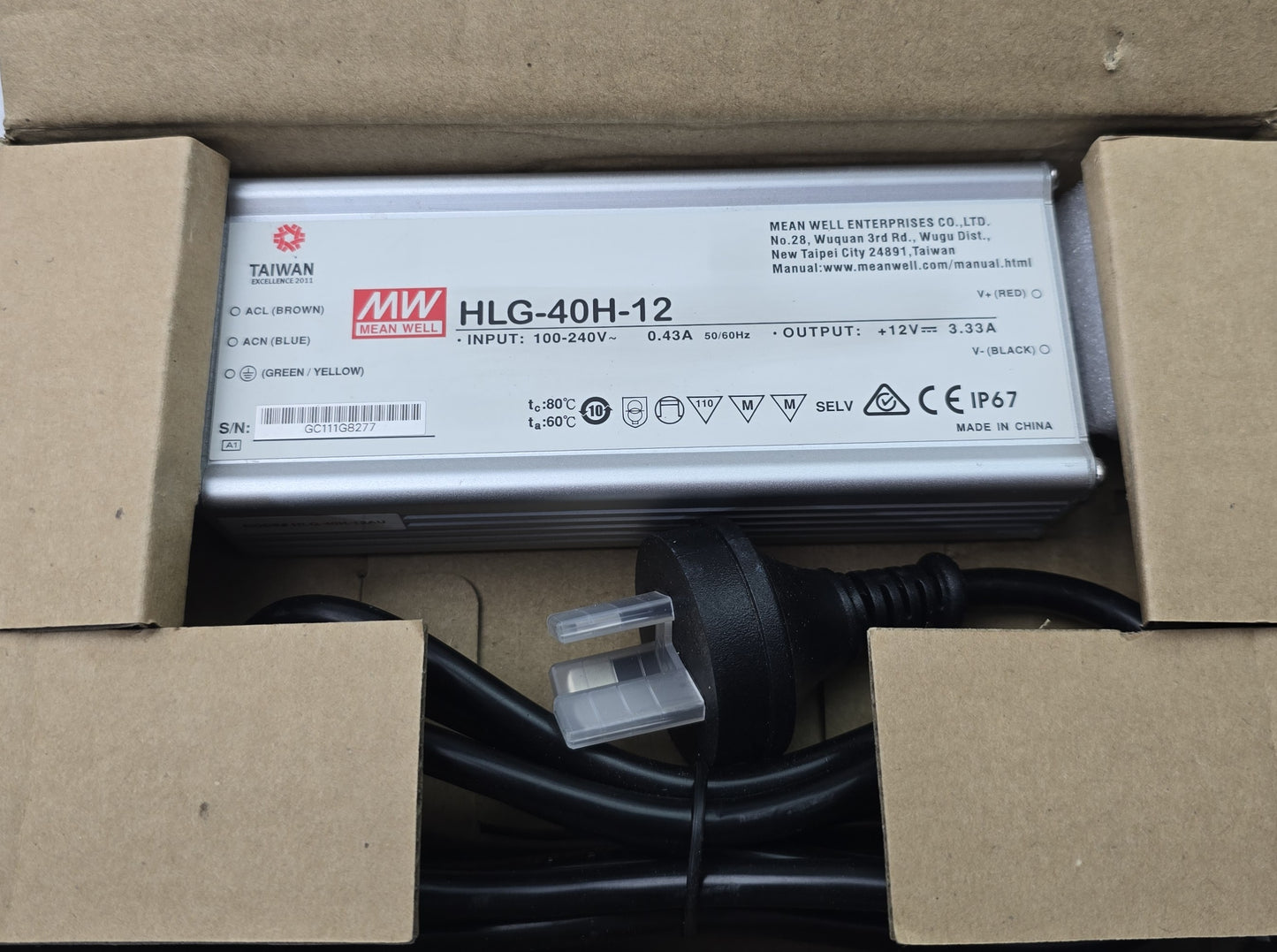 MeanWell HLG-40H-12 LED Power Supply 12V 3.33A 40W IP67 Waterproof PSU (NEW)