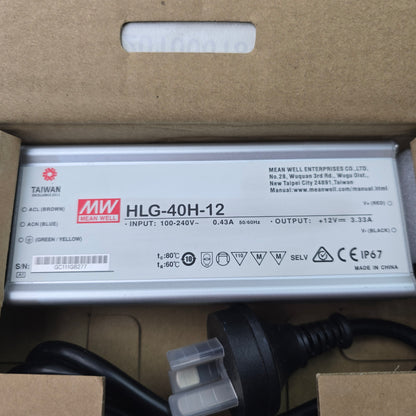 MeanWell HLG-40H-12 LED Power Supply 12V 3.33A 40W IP67 Waterproof PSU (NEW)