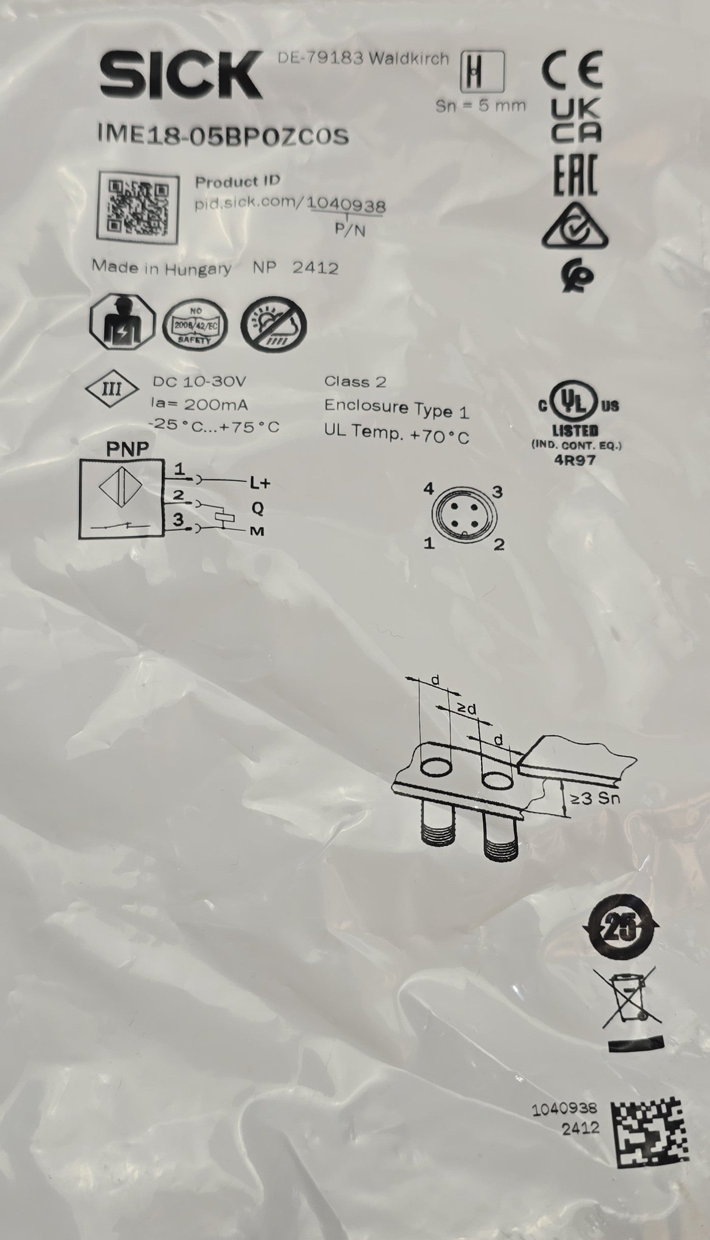SICK IME18-05BP0ZCOS Inductive Proximity Sensor M18 PNP NO 10–30VDC (NEW Sealed)