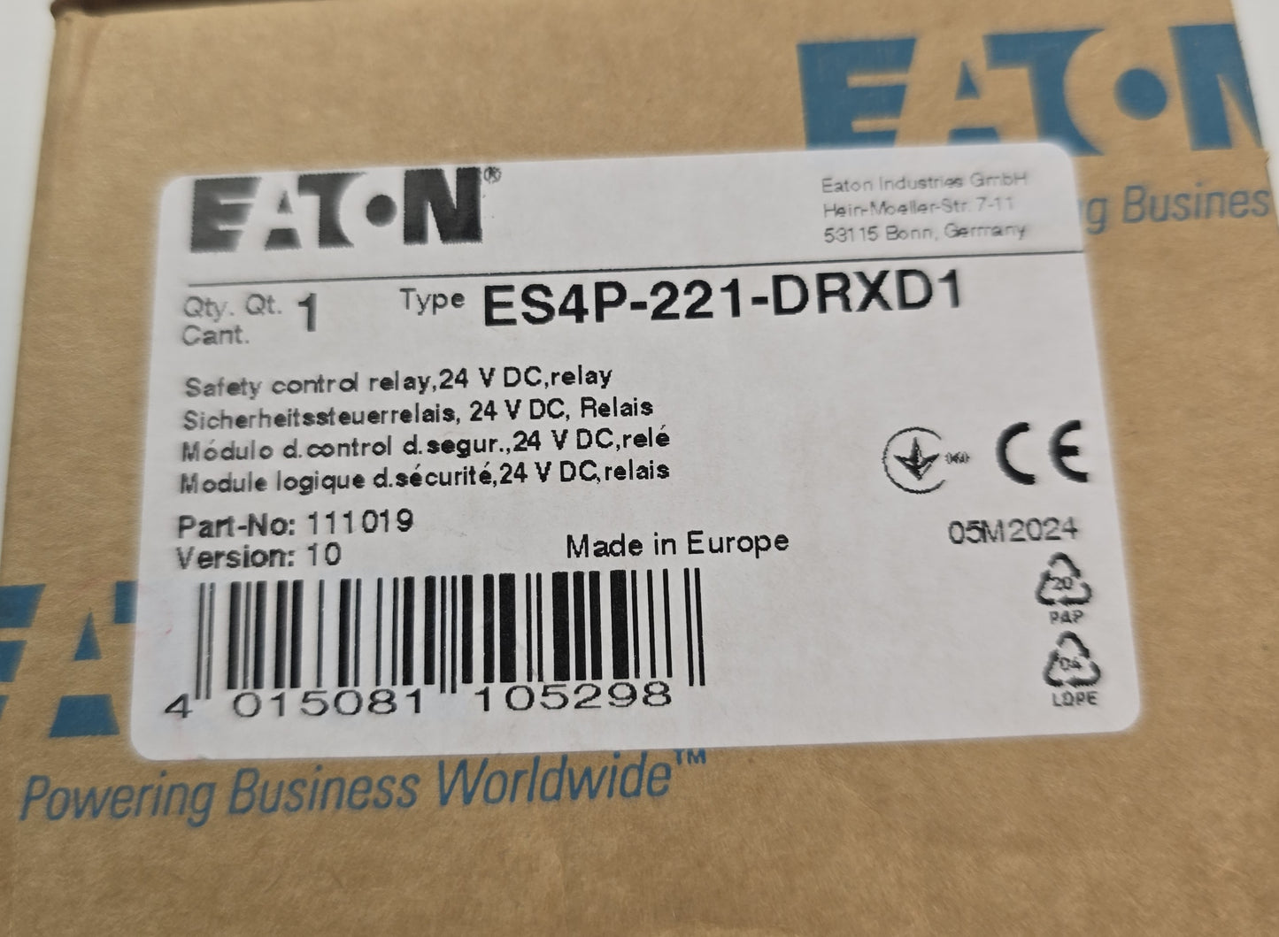 Eaton ES4P-221-DRXD1 easySafety Safety Control Relay 24V DC 111019 (NEW In Box)