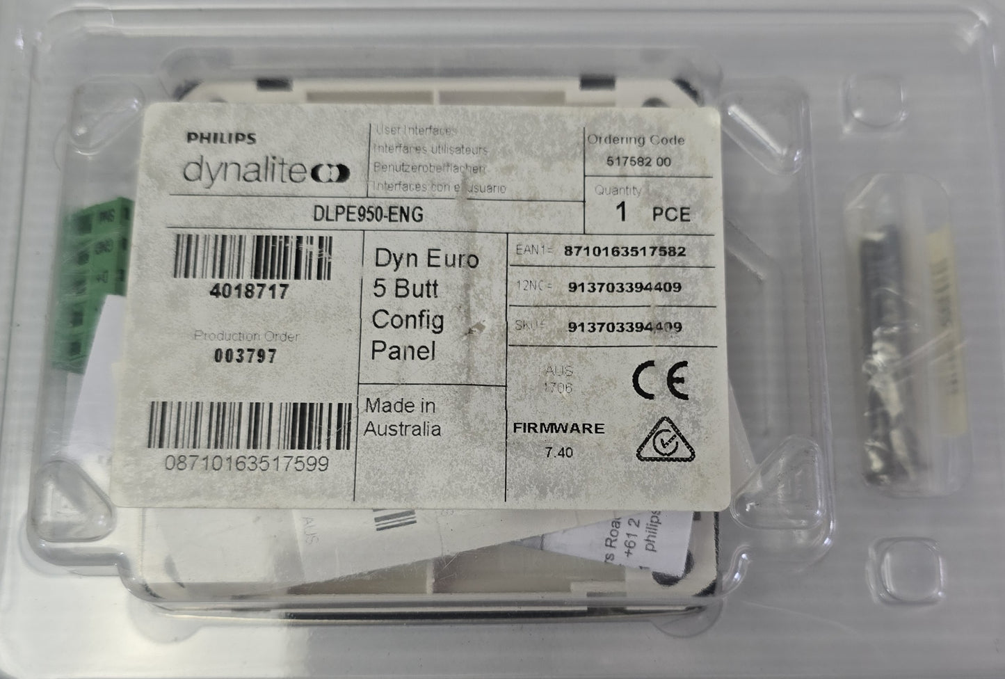 Philips DDLPE950-ENG Dynalite 5-Button Euro Config Panel (NEW)