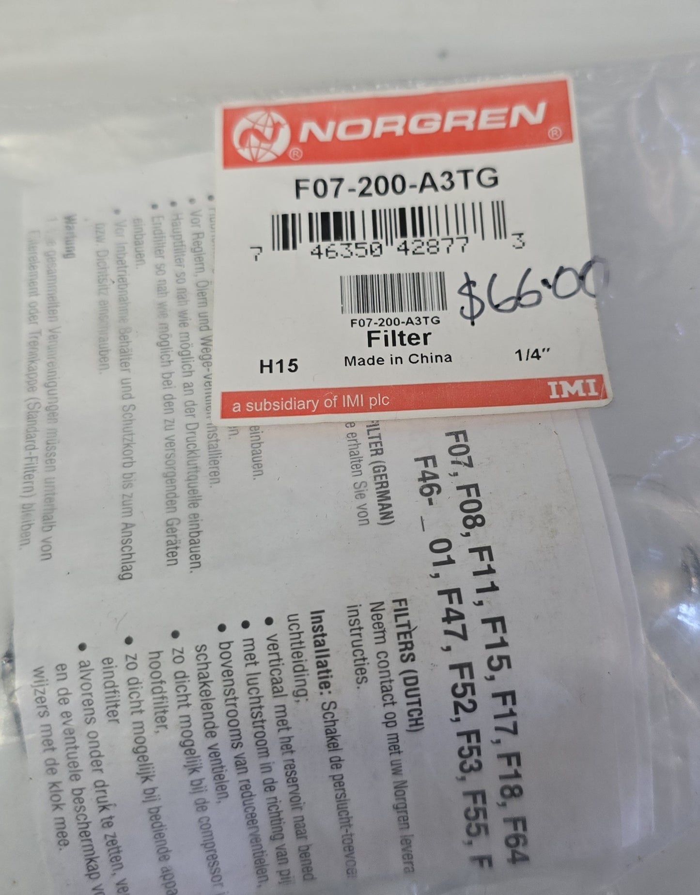 Norgren F07-200-A3TG 1/4" Pneumatic Filter (NEW Sealed)