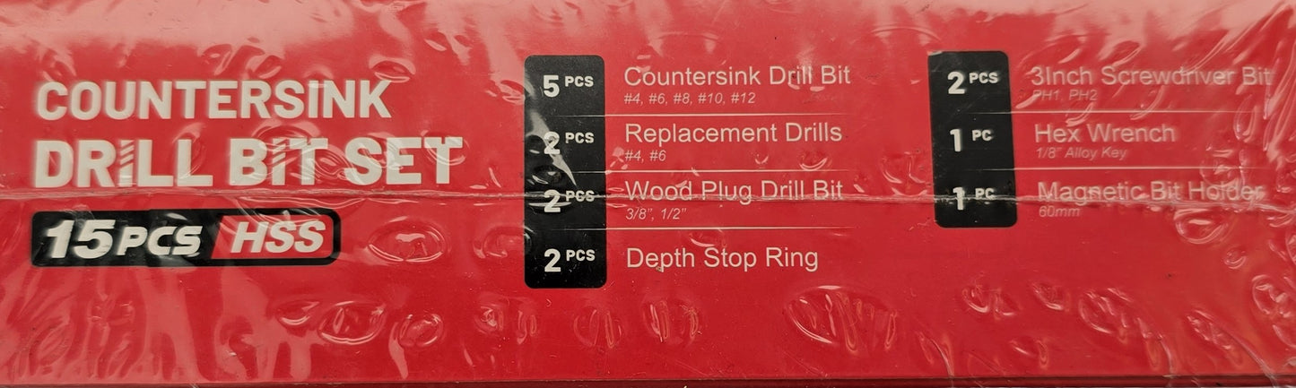 EZARC 80331010 Countersink Drill Bit Set 15-Piece HSS (NEW Sealed)