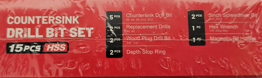 EZARC 80331010 Countersink Drill Bit Set 15-Piece HSS (NEW Sealed)