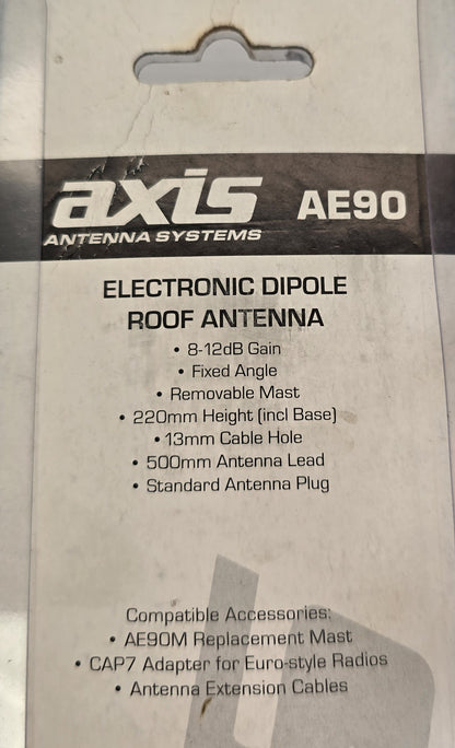 Axis AE90 Electronic Dipole Roof Antenna AM FM 8–12dB Gain (NEW Sealed)