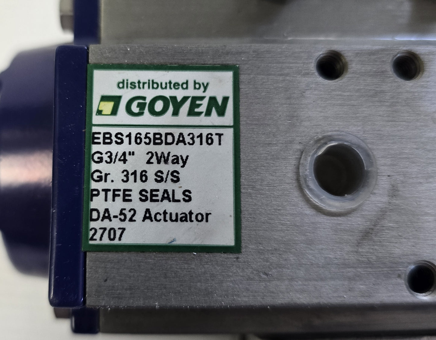 Goyen Pentair  EBS165BDA316T 3/4" SS 2-Way Ball Valve Pneumatic (New Opened)