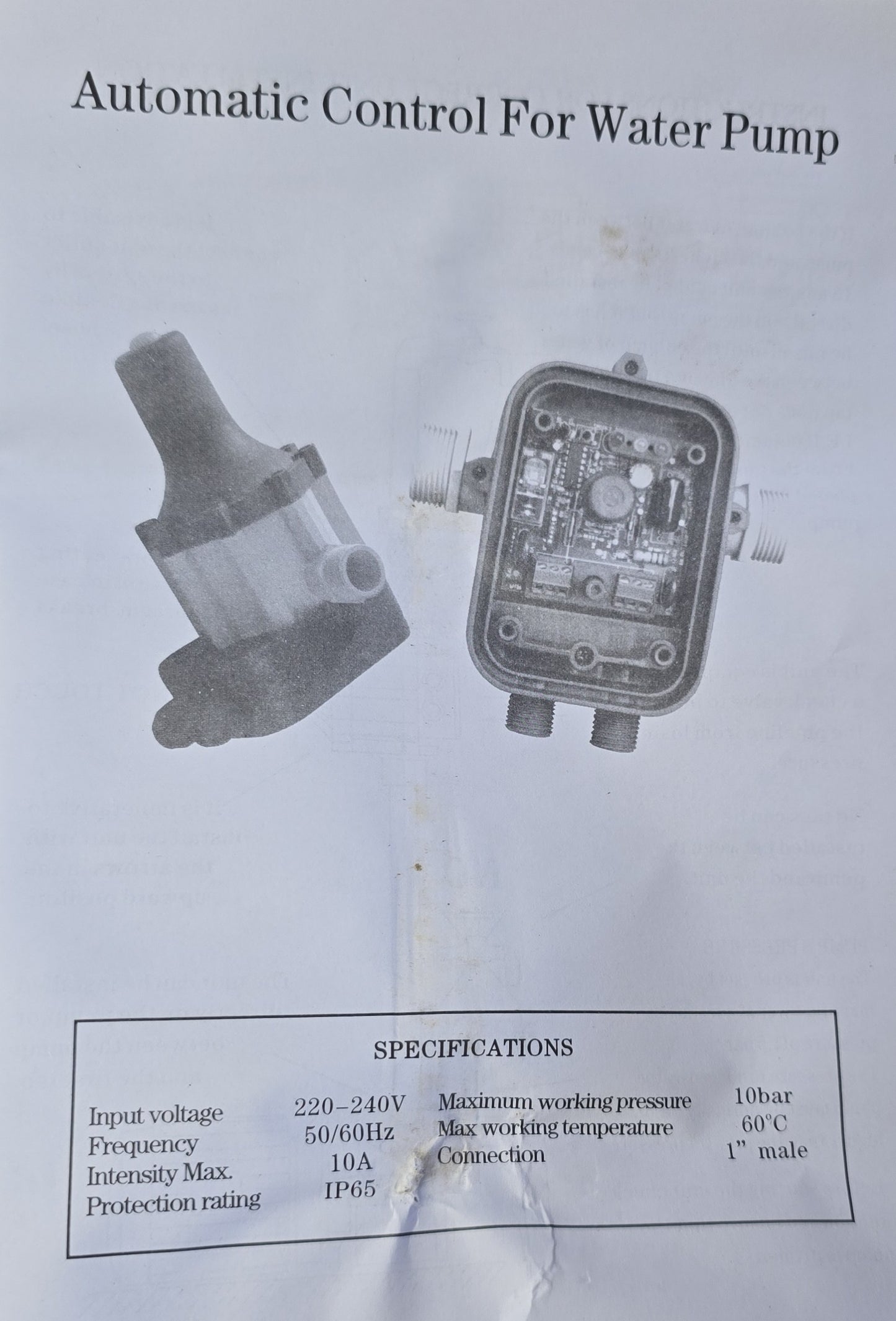 Automatic Pump Control 1.5 Bar 240V Water Pump Pressure Controller (NEW In Box)