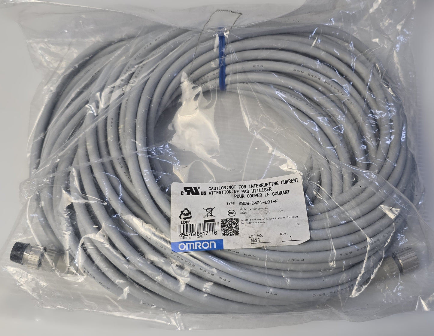 OMRON XS5W-D421-L81-F Sensor/Control Cable Assembly 20m M12 4-Pin (NEW Sealed)