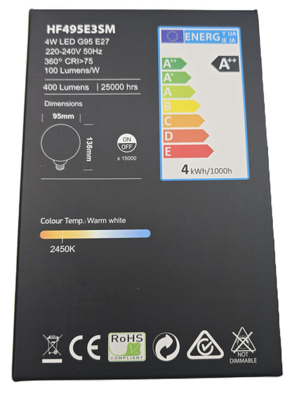 Hermosa HF495E3SM G95 LED Filament Globe 4W E27 Smoked Warm White (NEW)