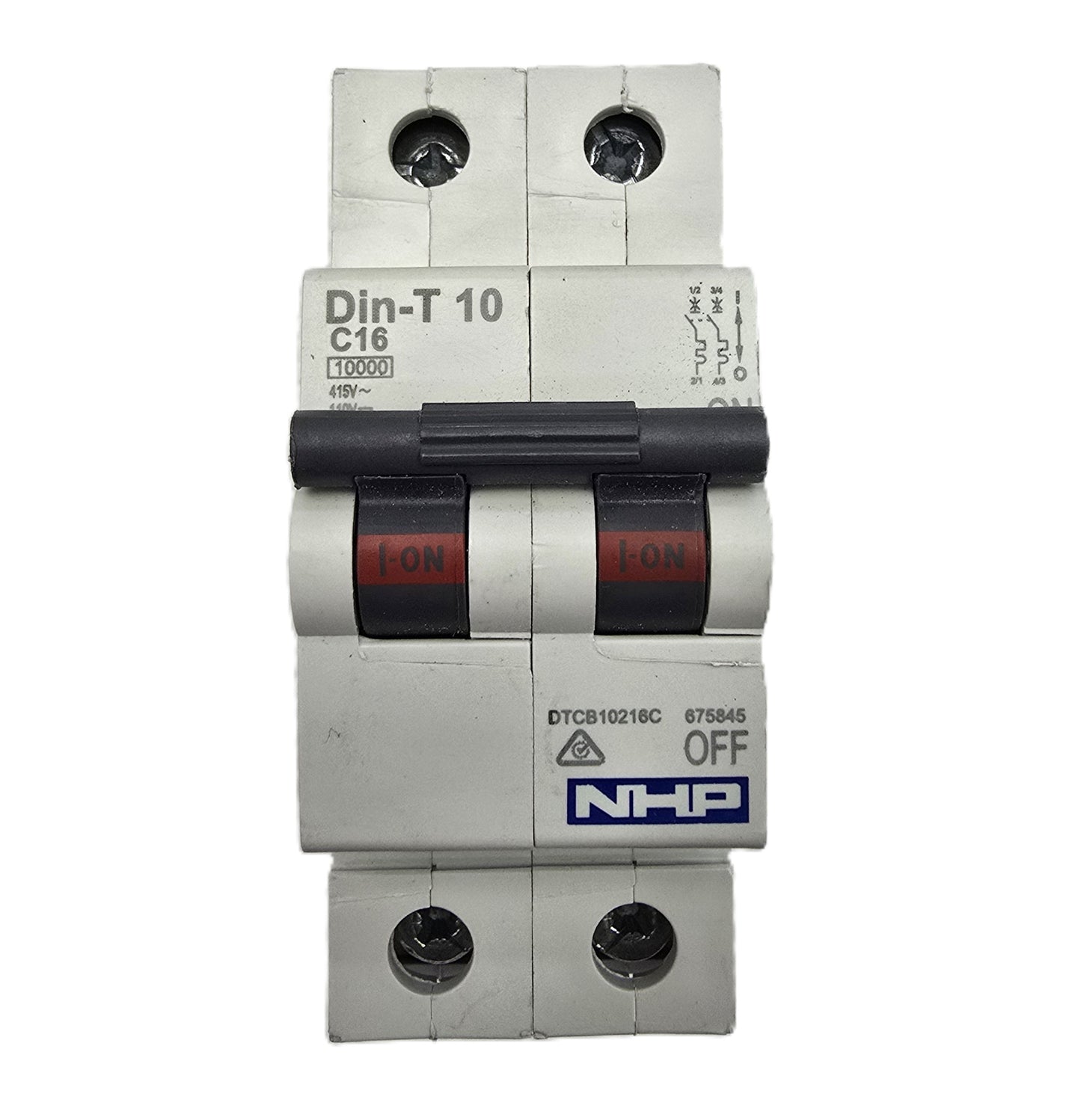 NHP DTCB10216C DIN-T Miniature Circuit Breaker 10kA 2Pole 16A C Curve (NEW)