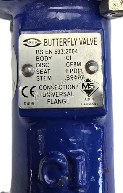 ARITA CBV-L-W-050 DN50 Wafer Butterfly Valve PN16 Lever EPDM Seat SS Disc (NEW)
