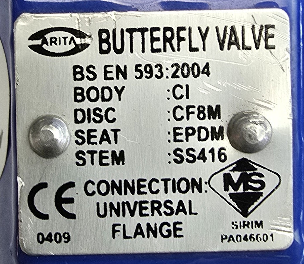 ARITA CBV-L-W-050 DN50 Wafer Butterfly Valve PN16 Lever EPDM Seat SS Disc (NEW)