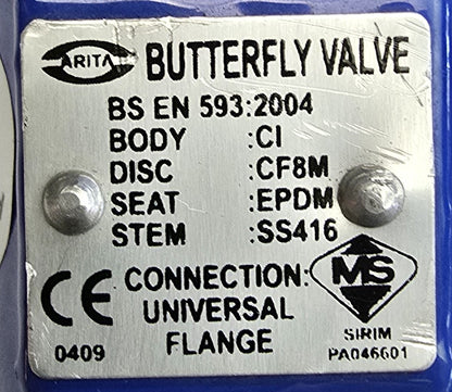 ARITA CBV-L-W-050 DN50 Wafer Butterfly Valve PN16 Lever EPDM Seat SS Disc (NEW)