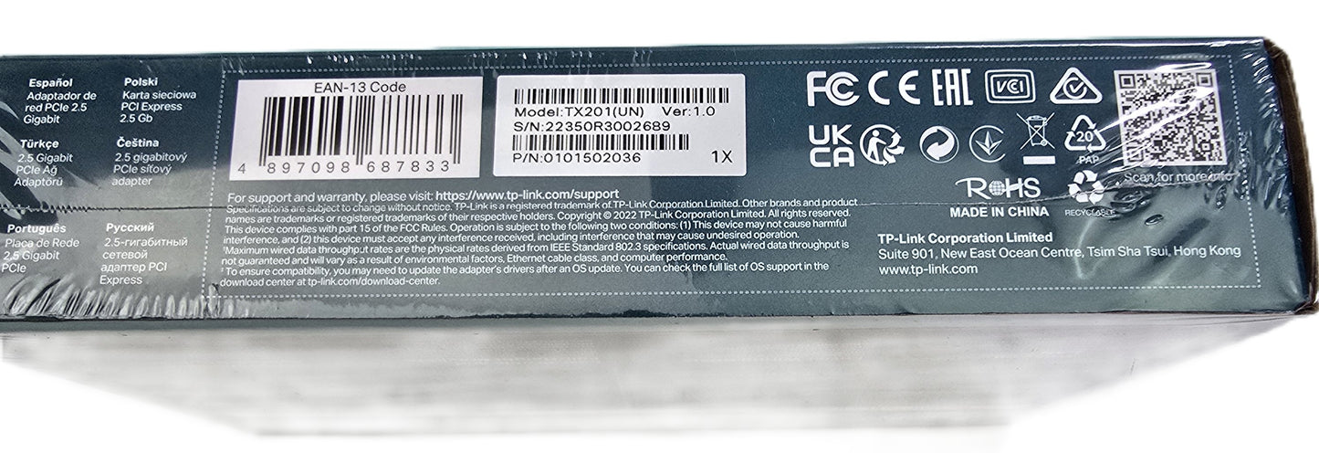 TP-Link TX201 2.5G Gigabit PCI-Express Network Adapter Card Gaming (NEW Sealed)