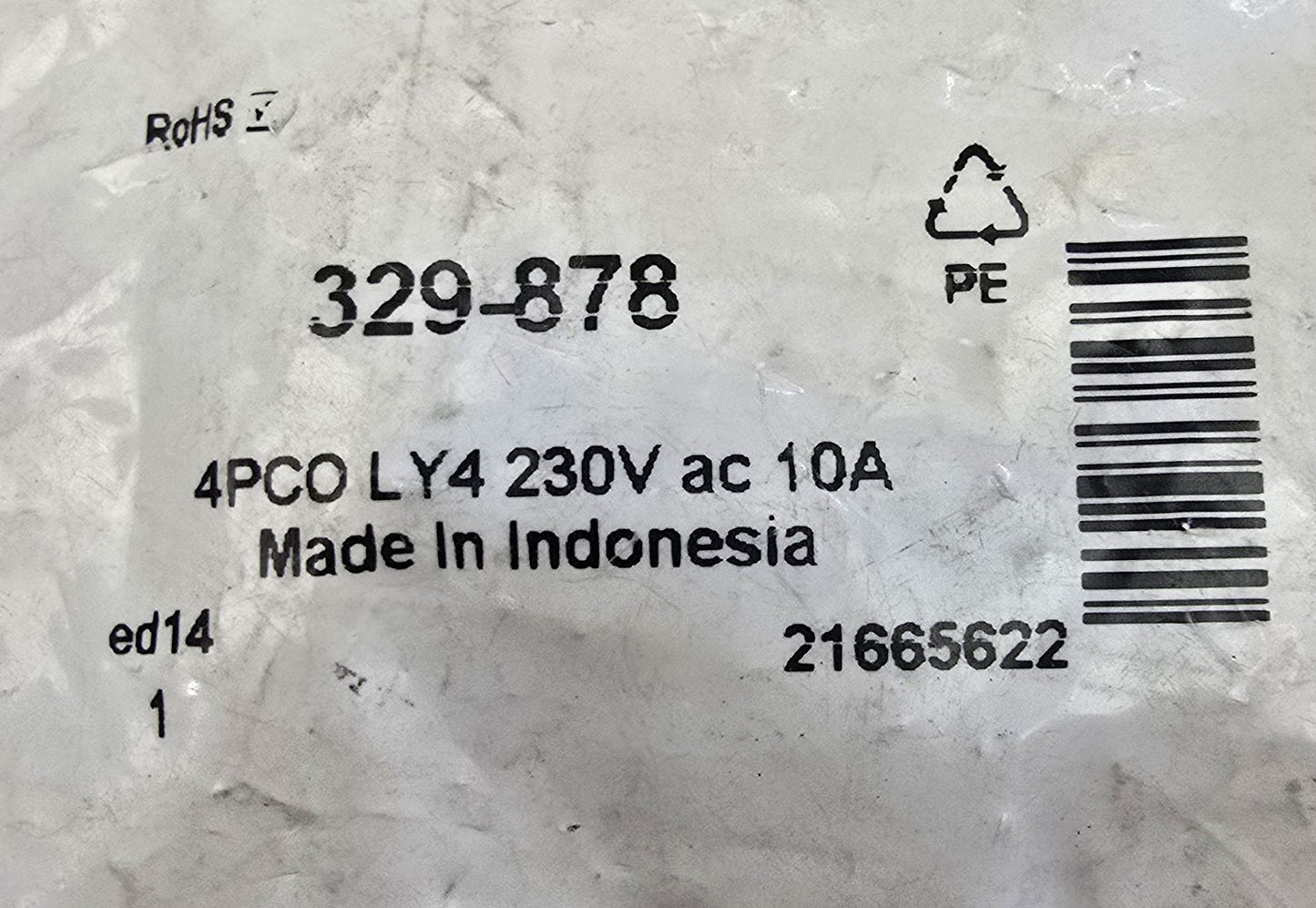 OMRON LY4 100/110VAC 4PDT Plug-In Power Relay 10A 329-862 (NEW Sealed)
