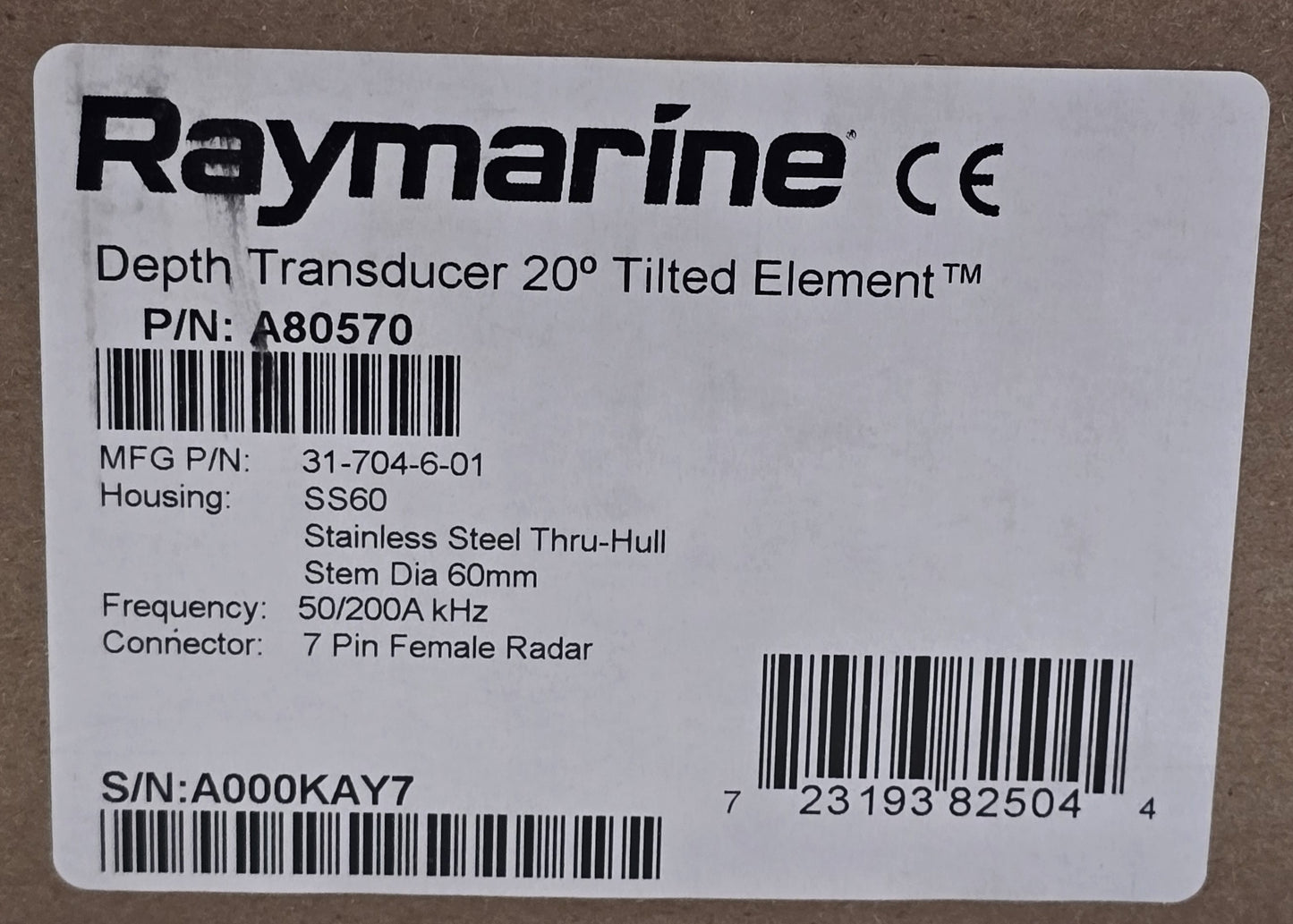Raymarine A80570 Depth Transducer 20° Tilted 50/200kHz Thru-Hull (NEW In Box)