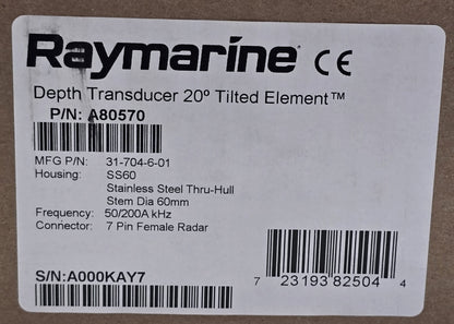 Raymarine A80570 Depth Transducer 20° Tilted 50/200kHz Thru-Hull (NEW In Box)