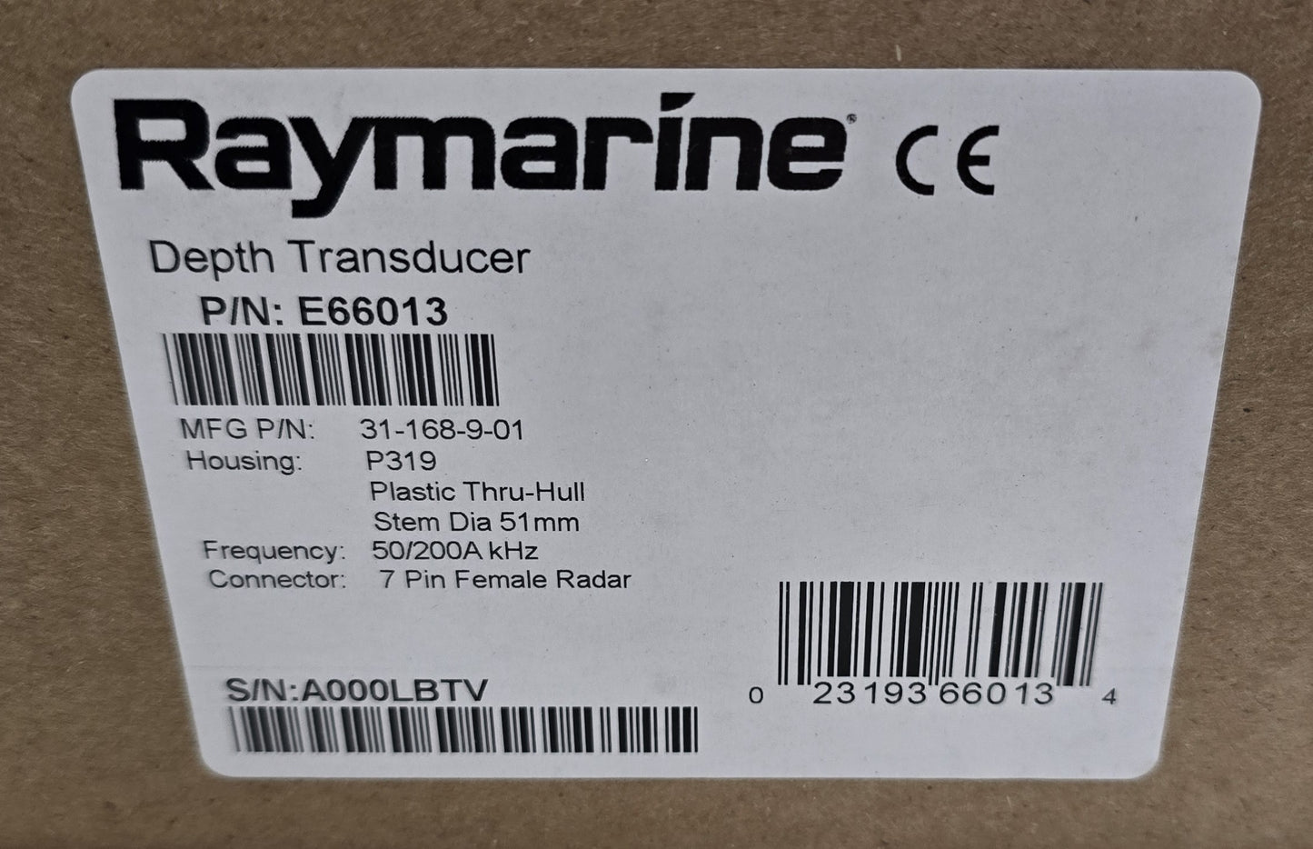 Raymarine E66013 Depth Transducer P319 Thru-Hull 50/200kHz 7-Pin (NEW In Box)