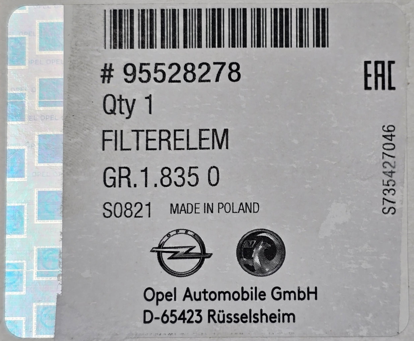 OPEL #95528278 Engine Oil Filter OXE Diesel 30-0170-128 (NEW In Box)