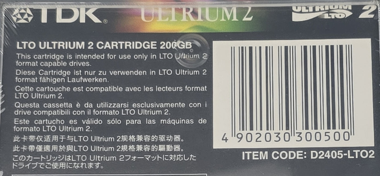 TDK D2405-LTO2 Ultrium 2 LTO Data Cartridge 200GB / 400GB (NEW Sealed)