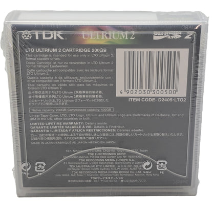 TDK D2405-LTO2 Ultrium 2 LTO Data Cartridge 200GB / 400GB (NEW Sealed)