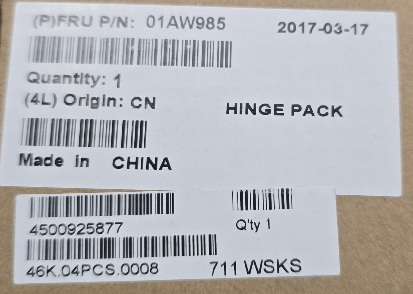Lenovo 01AW985 Genuine FRU Hinge Pack Internal Laptop ThinkPad X1 (NEW In Box)