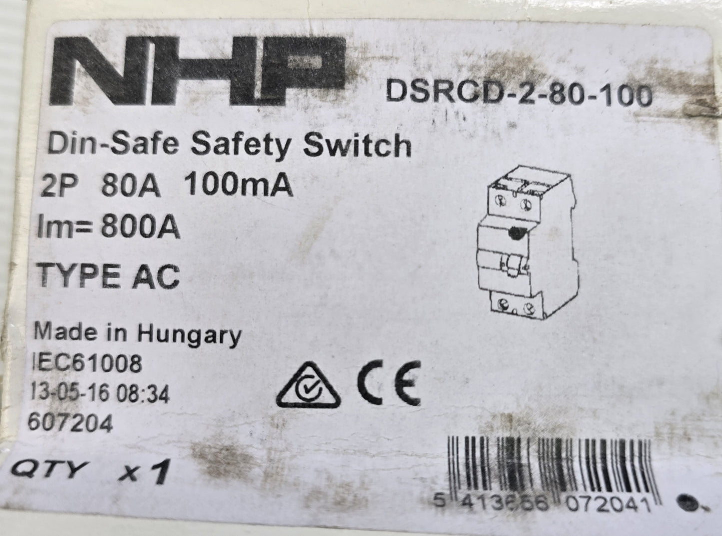 NHP-Terasaki DSRCD280100 Din-Safe RCCB 2 Pole 80A 100mA Type AC (Spares Stock)